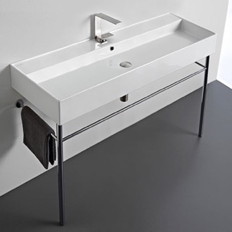 Console Bathroom Sink Large Rectangular Ceramic Console Sink and Polished Chrome Stand, 48